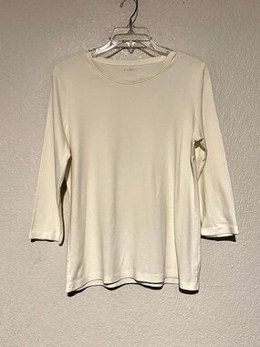 Kim Roger’s Women's 3/4 Sleeve Crew Neck T-Shirt Ivory Large